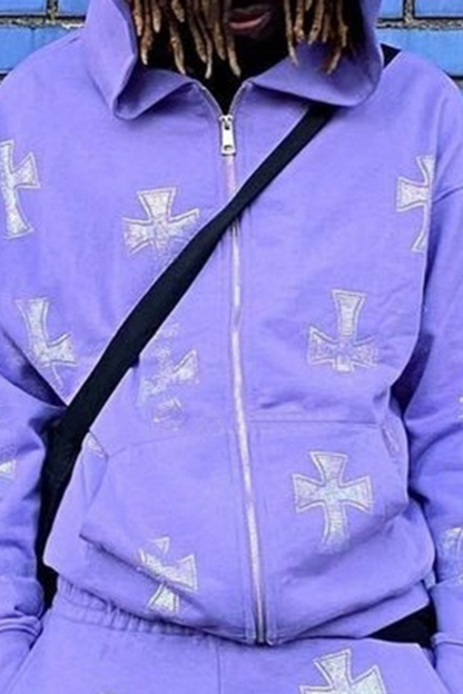 Casual Loose Rhinestone Hooded Zip Hoodie