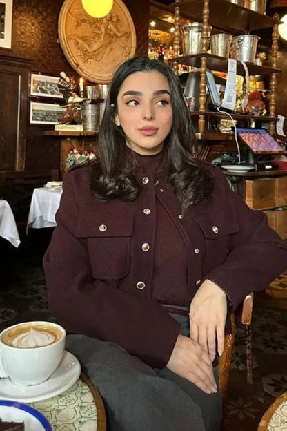 Retro Double Breasted Cropped Stand Collar Coat