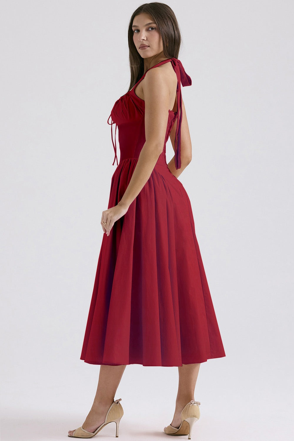 Floral Halter Lace Trim Long Sleeveless Prom Dress