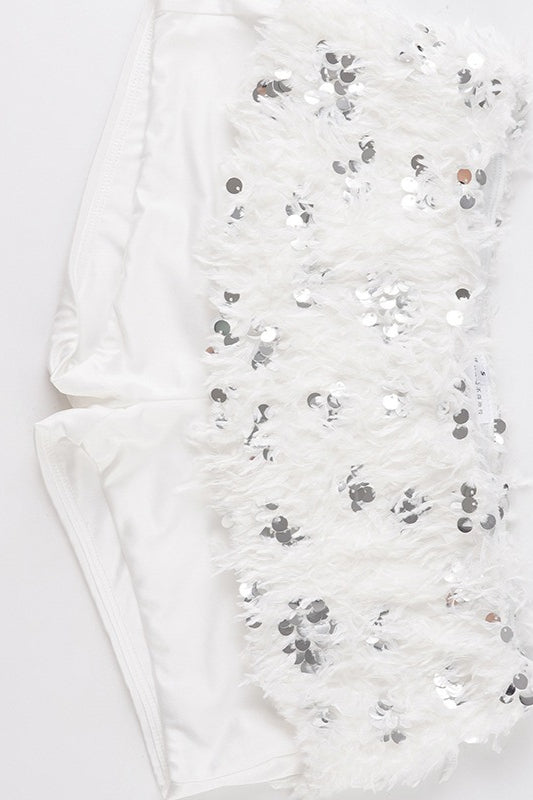 White Sequin Embellished Shorts