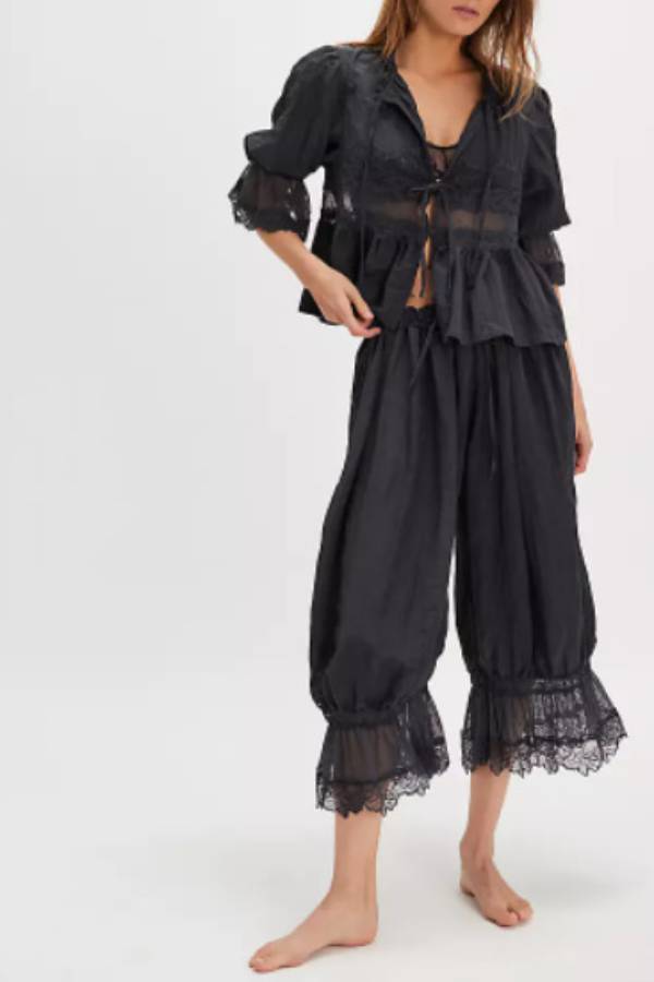Boho Lace Trim Cropped Balloon Pants