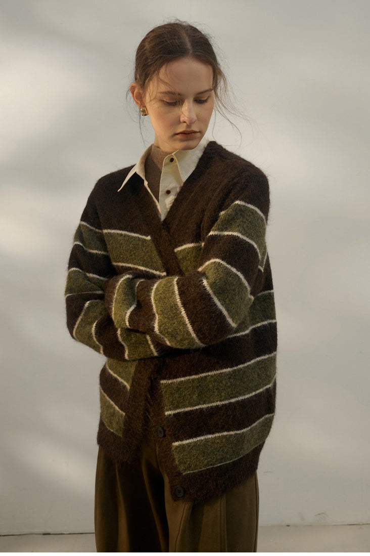 Textured Stripe V-Neck Knit Top