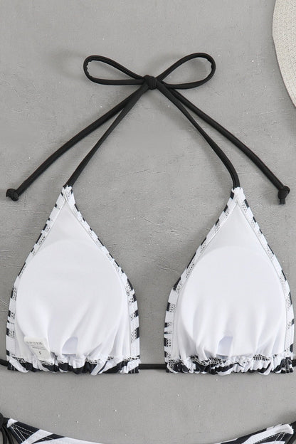 Halter Zebra Print Triangle Bikini Set