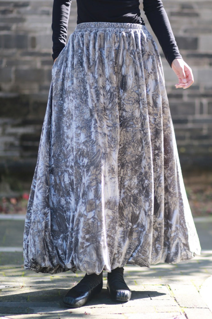 Vintage Velvet Tie Dye Swing Midi Skirt