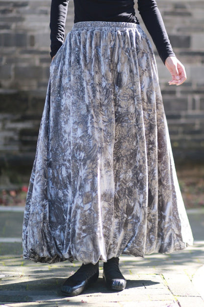 Vintage Velvet Tie Dye Swing Midi Skirt