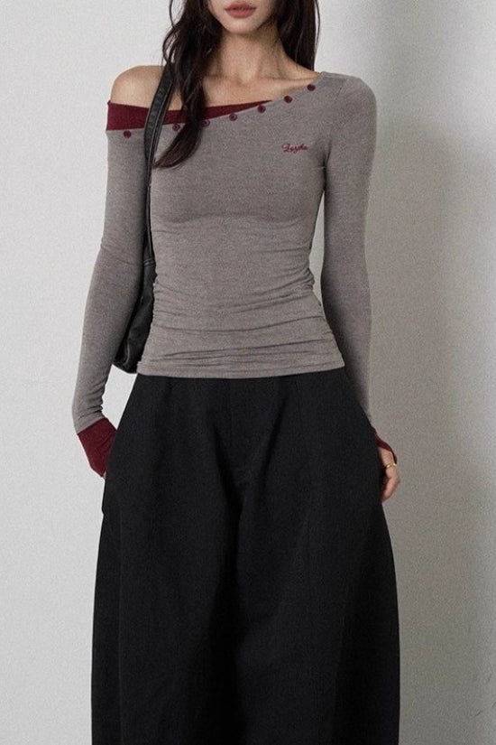 Color Block One Shoulder Knit Top