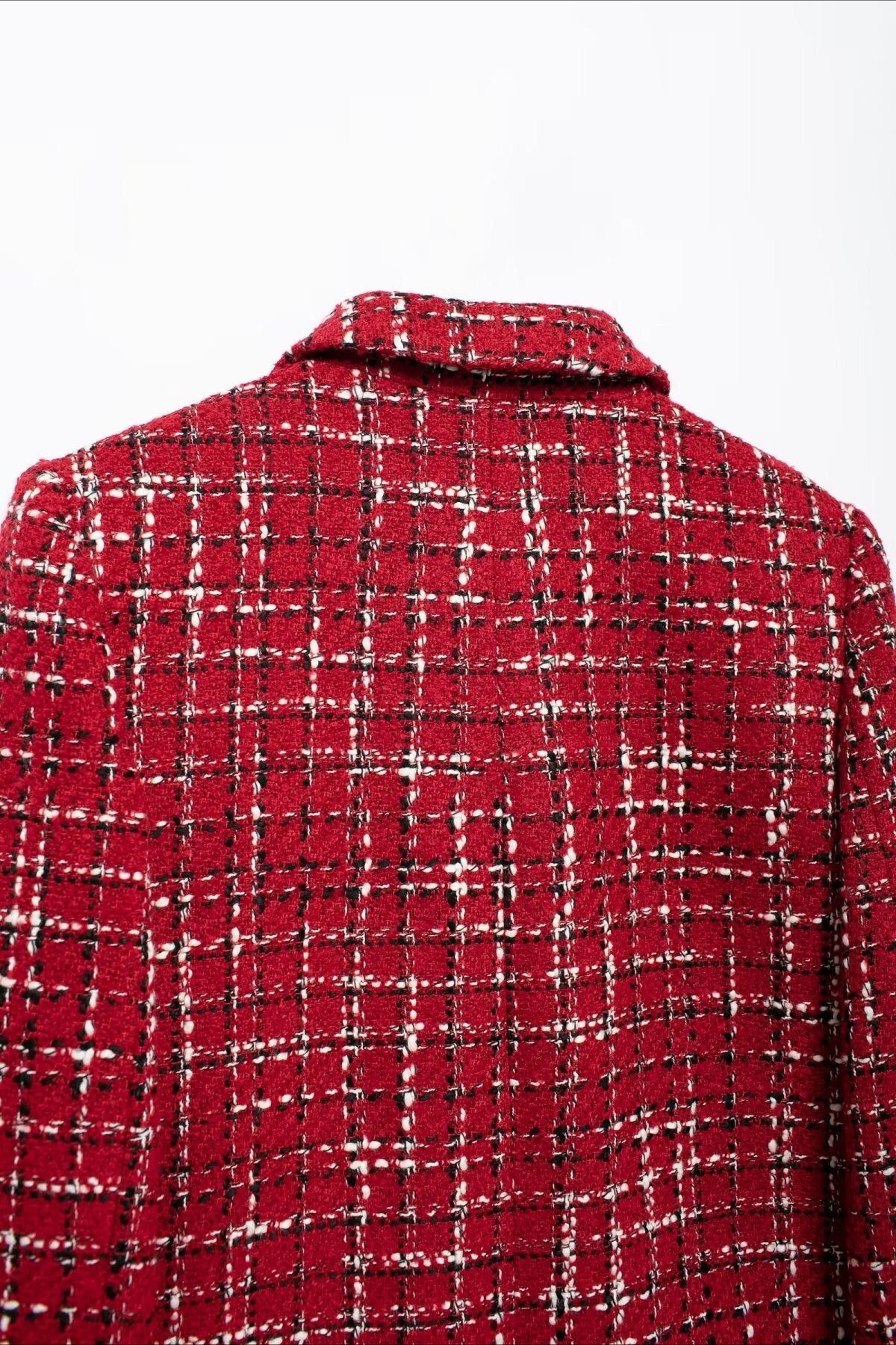 Padded Shoulder Tweed Two Piece Blazer Skirt Set