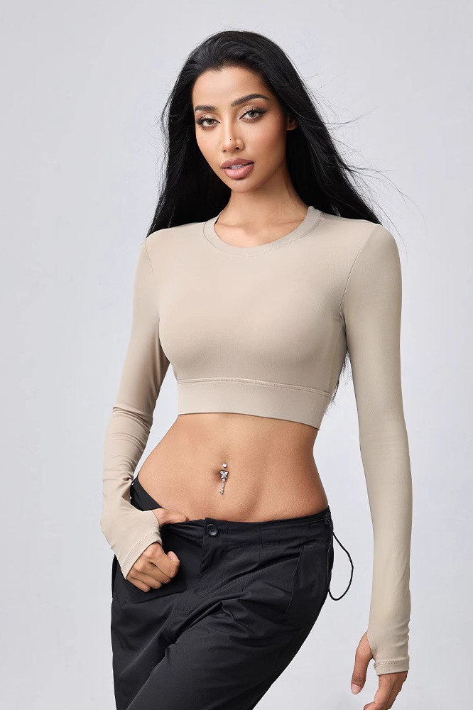 Backless Cutout Slim Thumbhole Yoga Crop Top