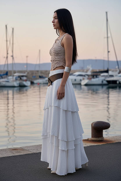 Low Waist Asymmetrical Maxi Skirt