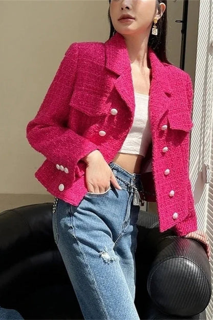 Tweed Double-Breasted Slim Blazer