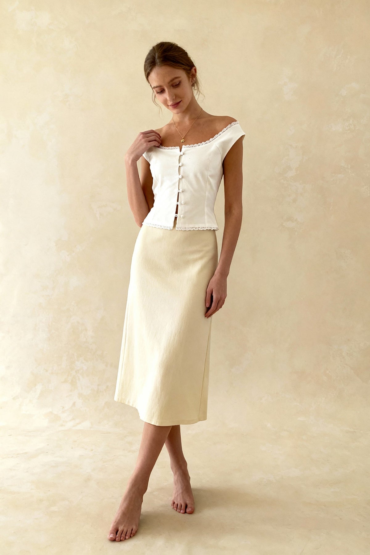 Satin Button Milkmaid Crop Top