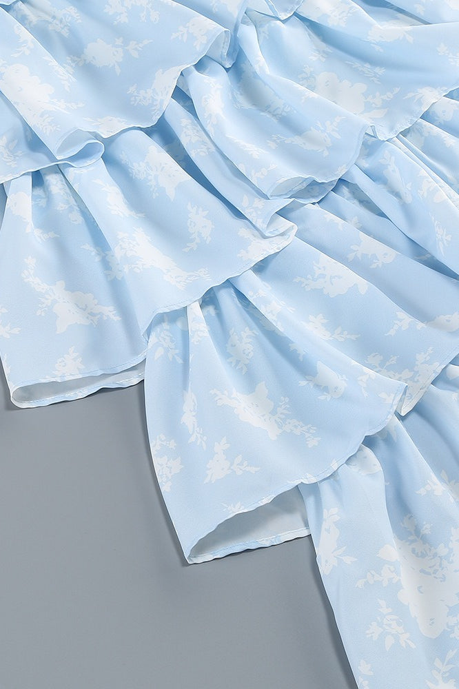 Floral Print Spaghetti Strap Romantic Prom Dress