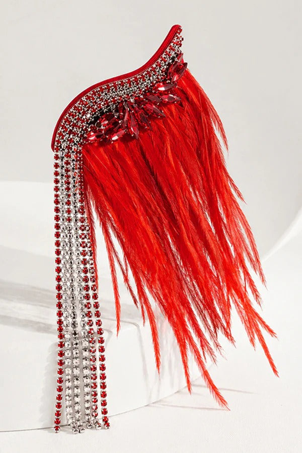 Feather Tassel Rhinestone Earrings