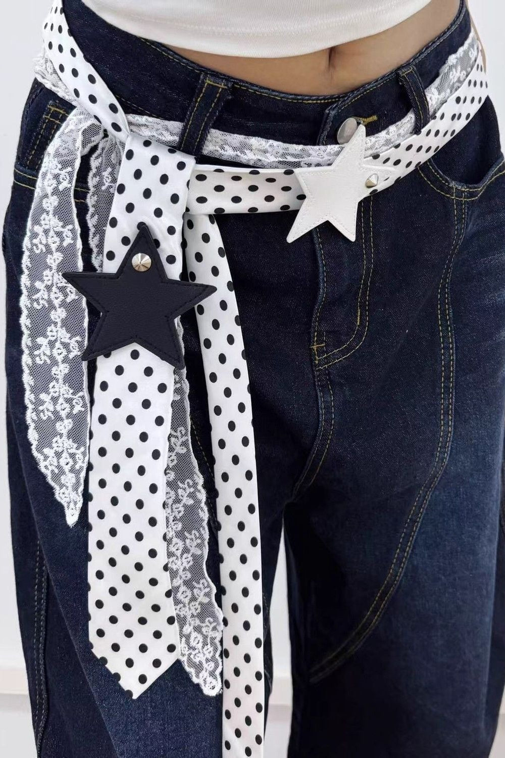 Retro Polka Dot Scarf Lace Two Piece Belt Set