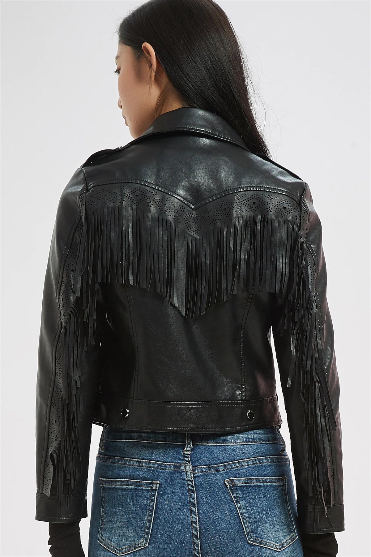 Faux Leather Tassel Biker Jacket