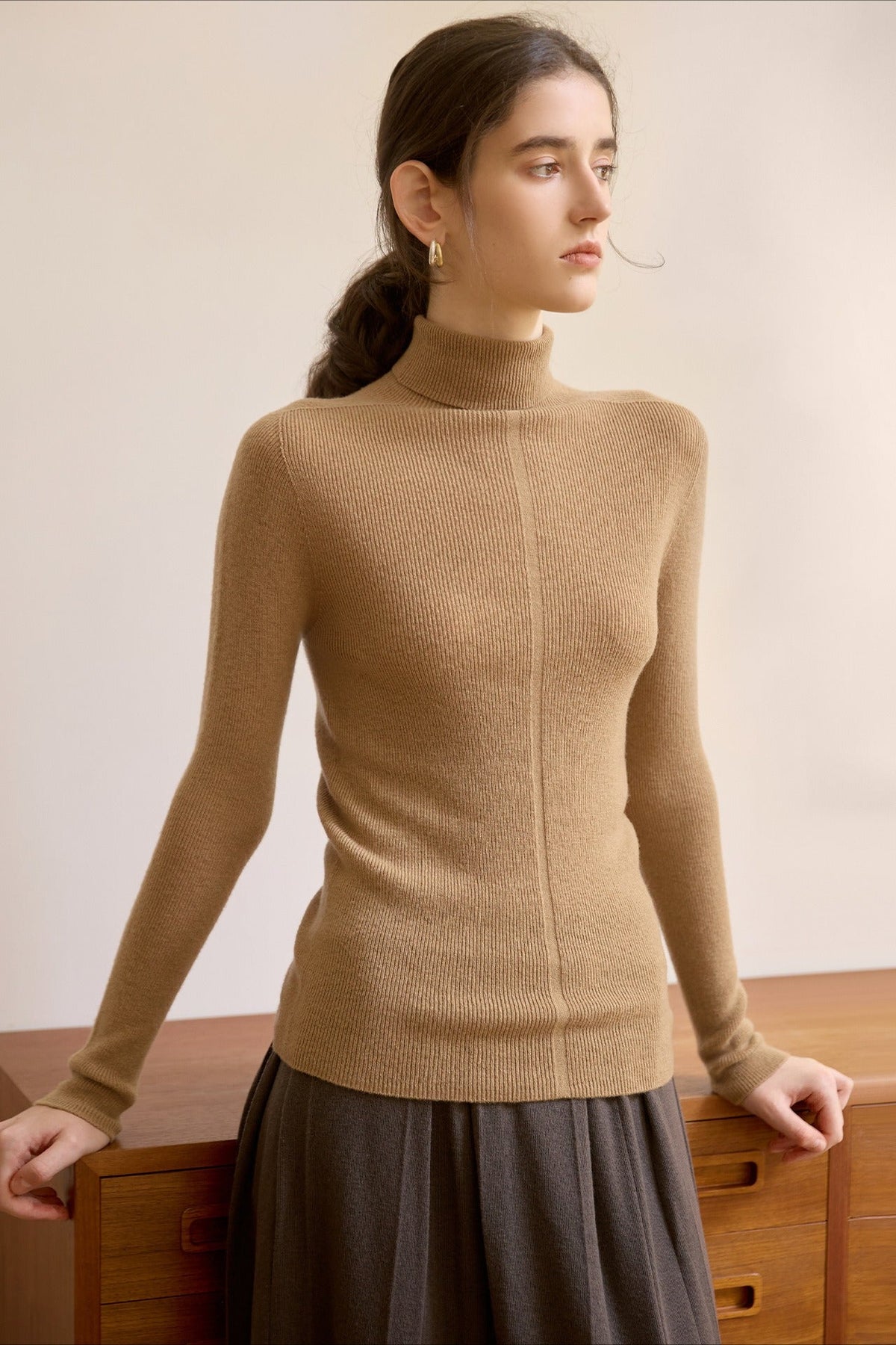 Pure Wool Turtle Neck Knit Top