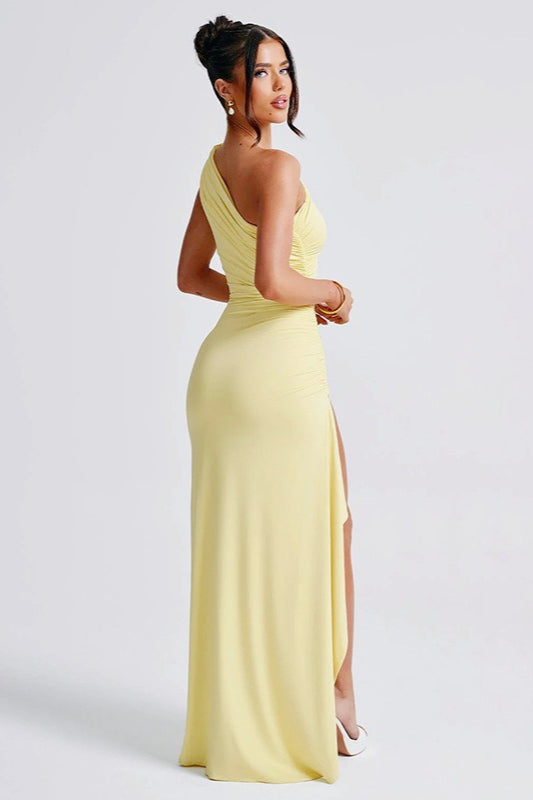 One-Shoulder Stretch Slit Birthday Dress