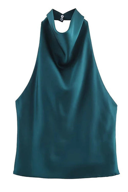Chic Halter Cowl Neck Sleeveless Satin Top