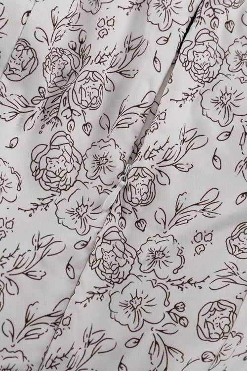 V Neck Long Sleeve High Waist A Line Floral Dress