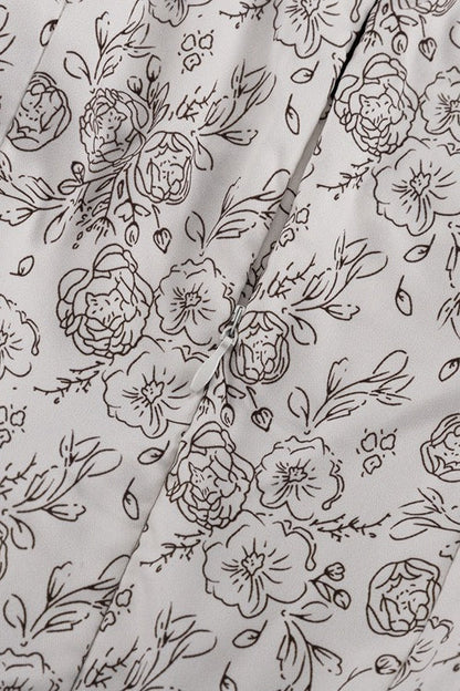 V Neck Long Sleeve High Waist A Line Floral Dress
