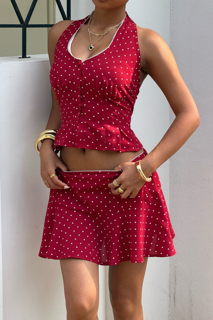 Red Polka Dot Halter Skirt Set