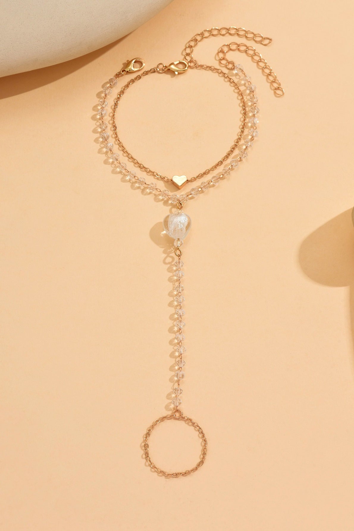 Minimalist Heart Pendant Finger Bracelet
