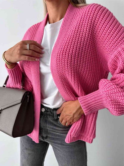 Solid Color V-neck Long-sleeved Casual Knitted Cardigan