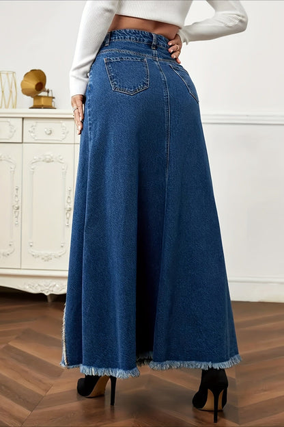 Panelled Full Volume Maxi A Line Denim Skirt