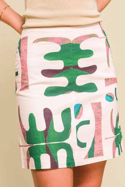Printed Pocket White Shirt + Abstract Print High-Waisted Skirt Set