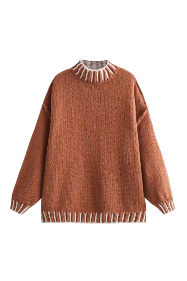 Loose and Slim Soft Long-sleeved Stitched Knit Sweater