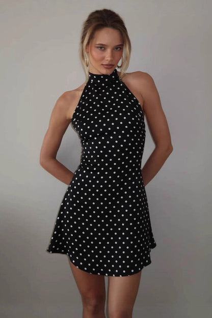 Polka Dot Waist Cinched Sleeveless Bodycon Dress