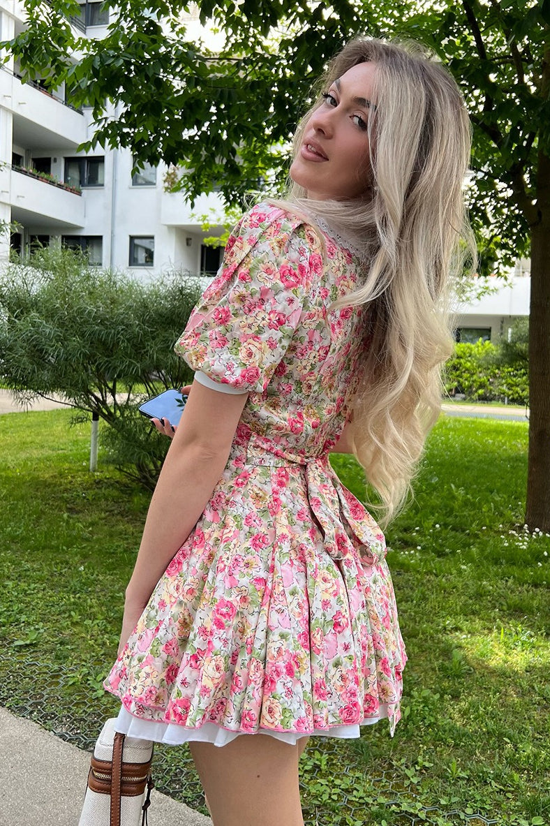 Doll Collar Puff Sleeve Mini Floral Dress