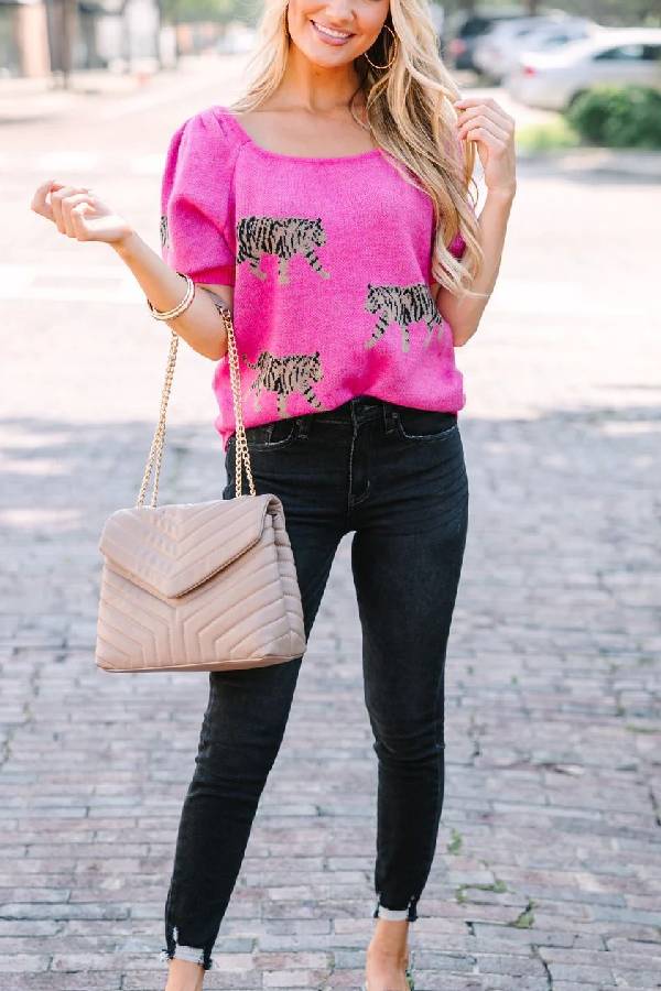 Pullover mit Tiger-Print rosa fuchsia