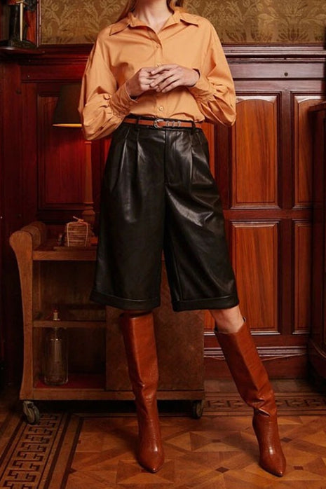 High Waist Turn Up Hem Slim Casual Shorts