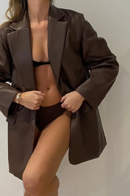 Single-Breasted PU Blazer