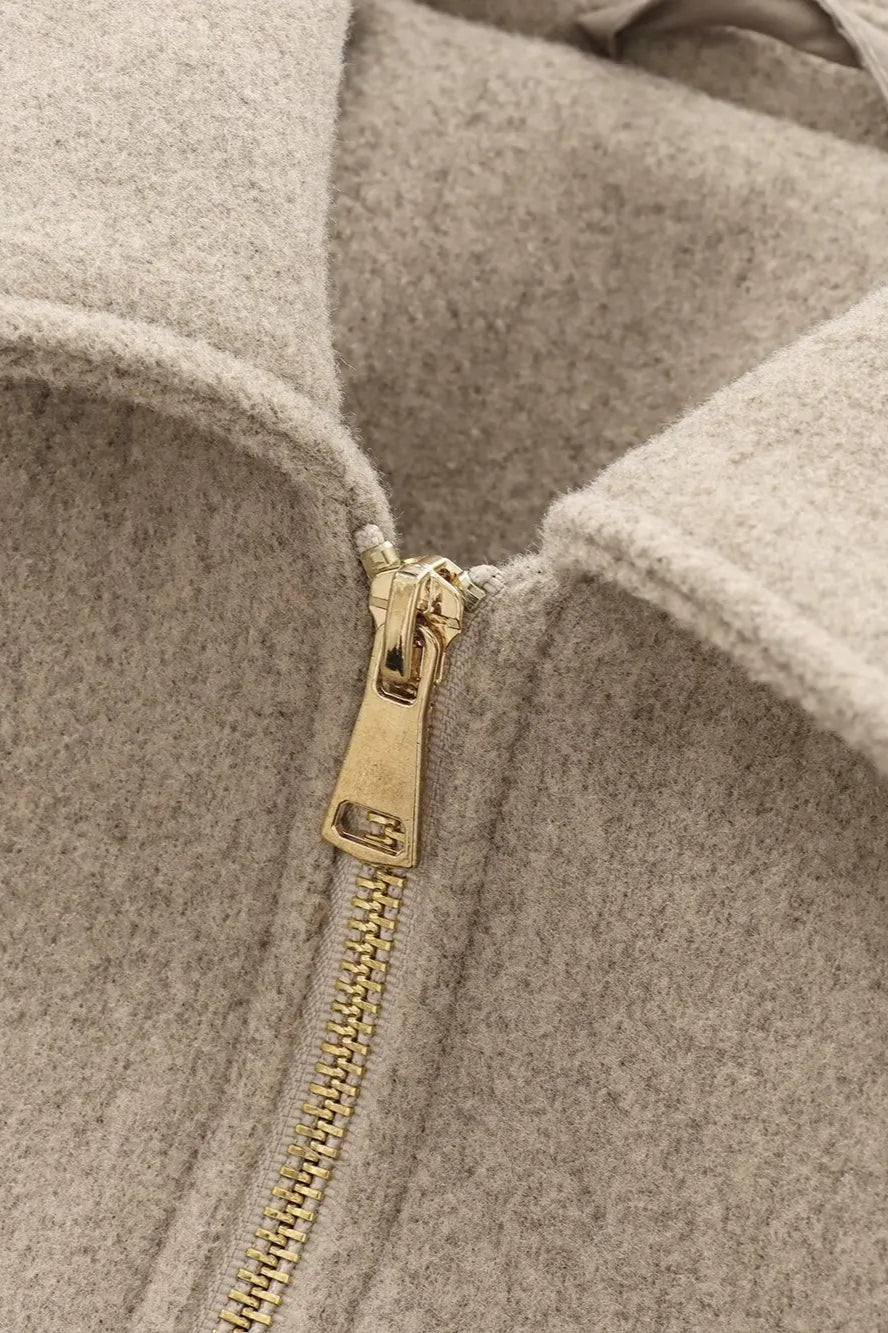 Zipper Pocket Lapel Short Jacket
