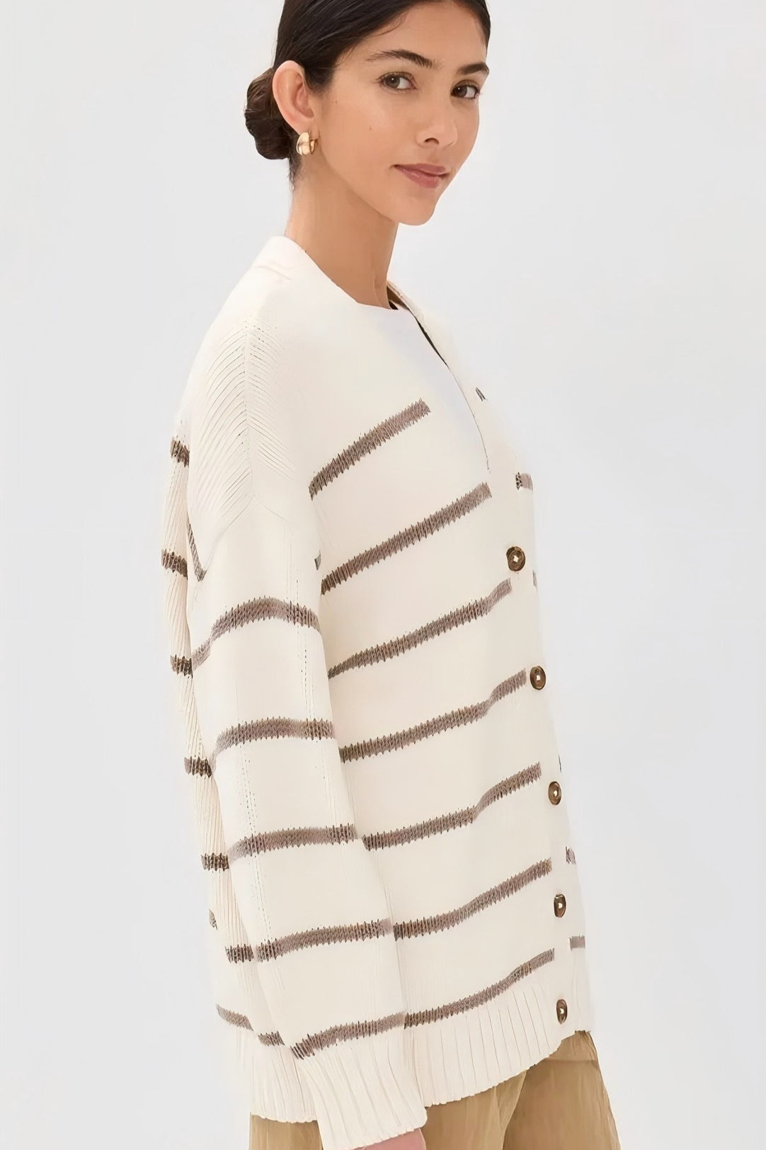 V-Neck Striped Cotton Sweater