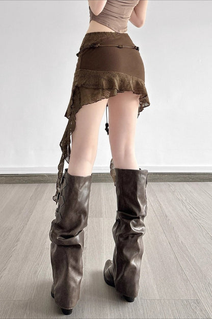 Mermaid Style Asymmetric Ruffle Skirt