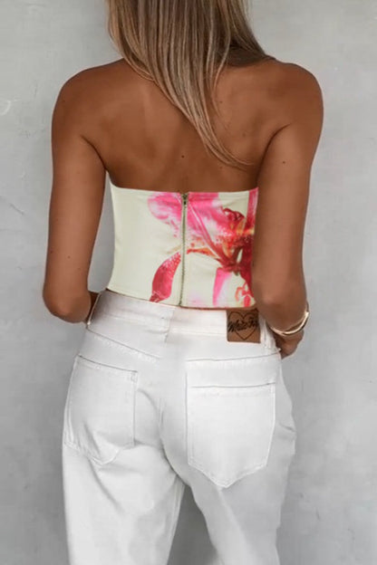 Floral Print Strapless Chic Tube Top