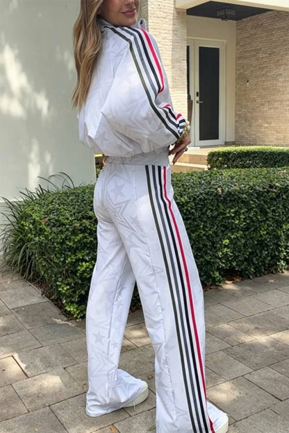 Rylee Colorblock Striped Star Print High Rise Elastic Waist Wide Leg Pants