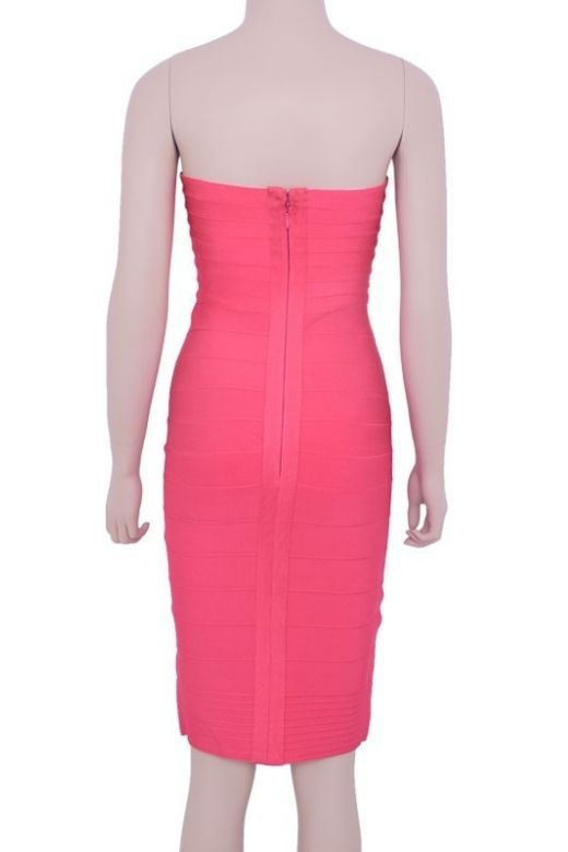 Hot Pink Bandage Strapless Criss Cross Sweetheart Midi Dress