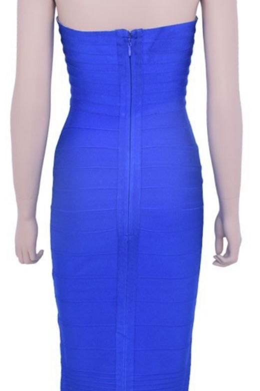 Royal Blue Strapless Sweetheart Criss Cross Bandage Bodycon Midi Dress