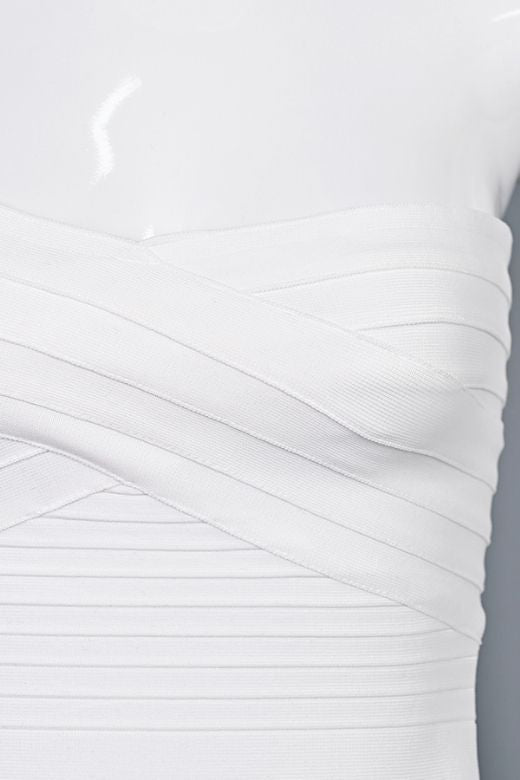 Pearl White Strapless Criss Cross Bandage Bodycon Mini Dress