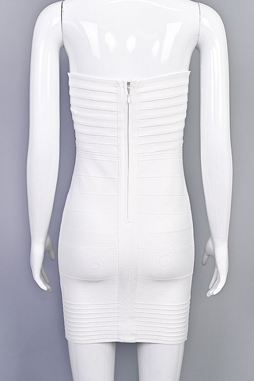 Pearl White Strapless Criss Cross Bandage Bodycon Mini Dress