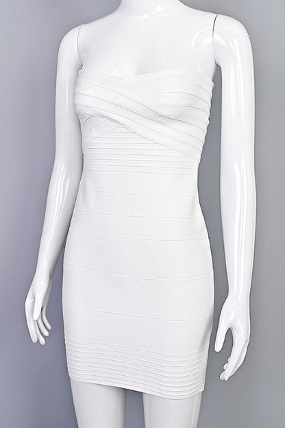 Classic Black Strapless Sweetheart Criss Cross Bandage Bodycon Mini Dress