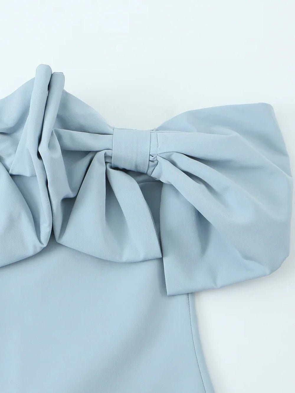 Blue Off Shoulder Bow Detail Fit and Flare Mini Dress