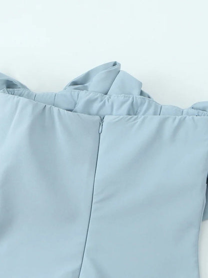 Blue Off Shoulder Bow Detail Fit and Flare Mini Dress