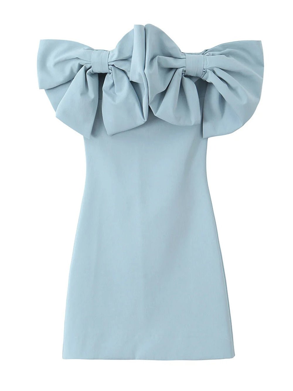 Blue Off Shoulder Bow Detail Fit and Flare Mini Dress
