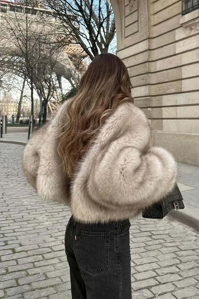 Textured Faux Fur Wide Sleeve Coat