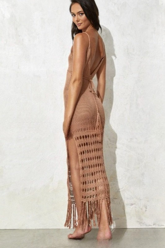 Beach Crochet Fringe Tank V Neck Boho Dress